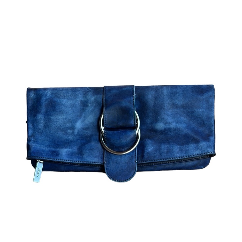 HOBO International MADELINE Soft Blue Leather Foldover Clutch Bag w/ Buckle